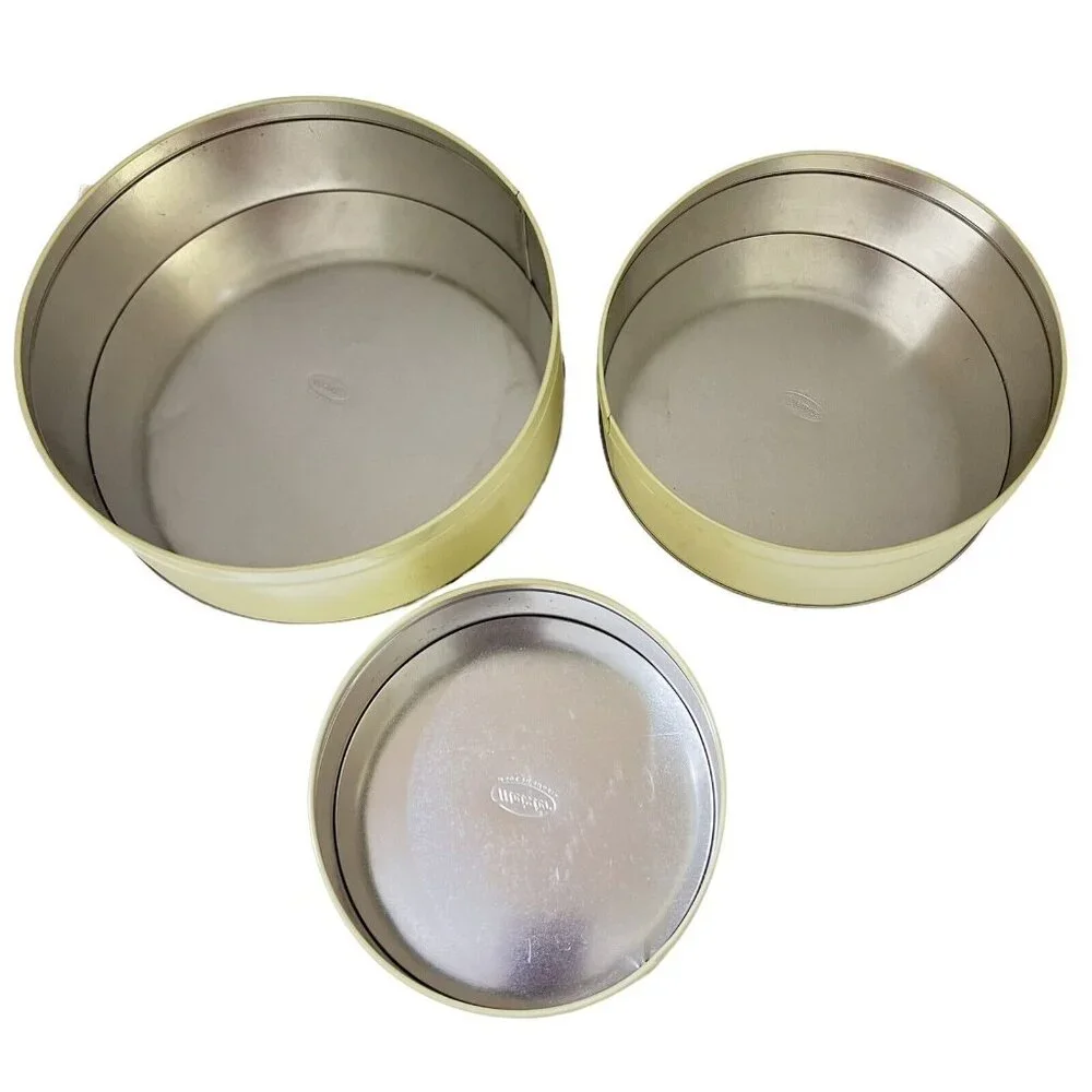 3 Meister Round Nested Tin Cookie Canister Farm Ranch Country Horse Vtg Brazil
